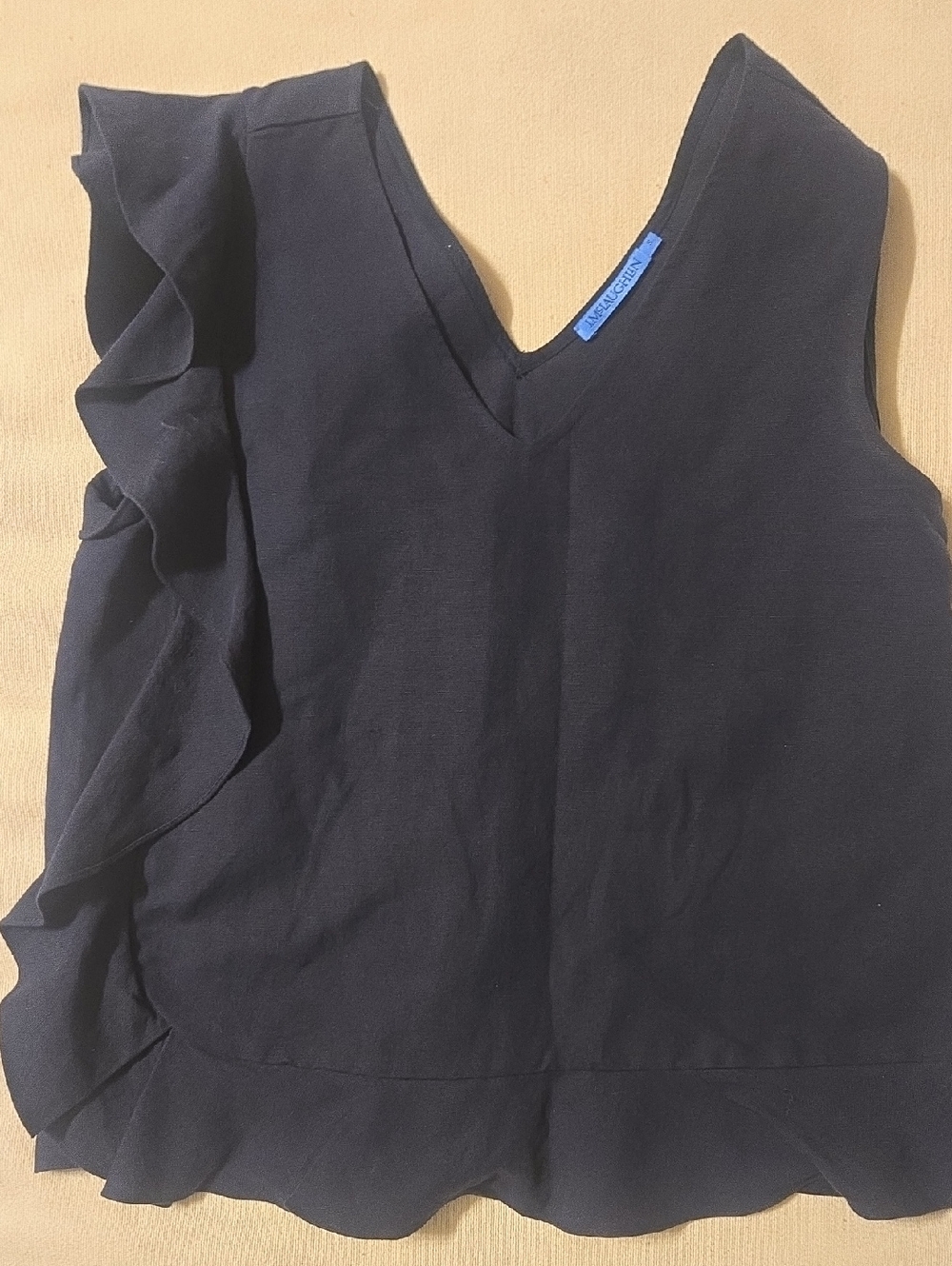 J. McLaughlin Navy V-Neck Ruffle Tank